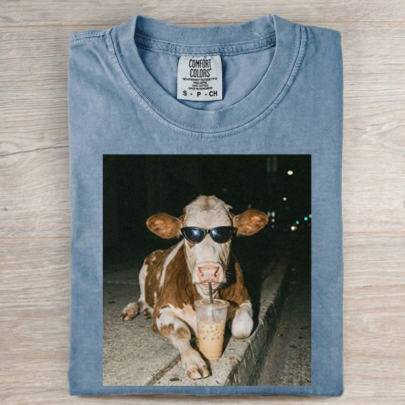 Cow Drinking Iced Coffee T-shirt-NaturexCraft