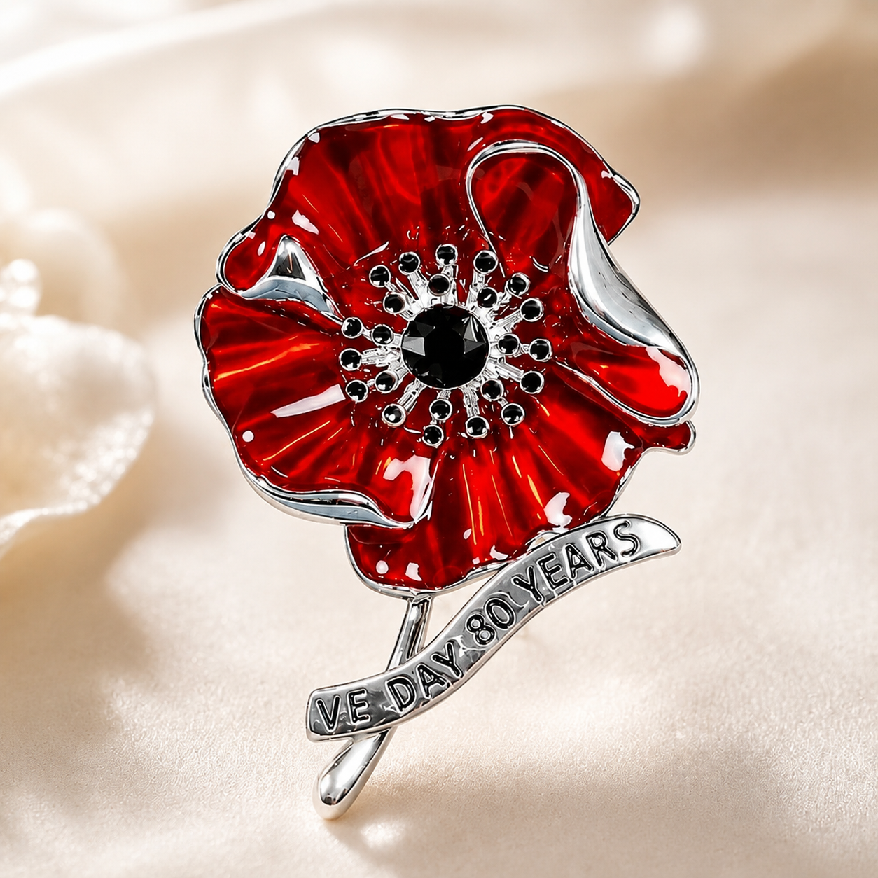VE Day 80 Poppy Brooch | Limited Edition Anniversary Keepsake-HandPrint