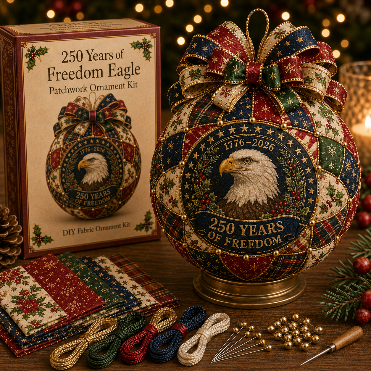 Beginner-Friendly USA 250th Anniversary Christmas Patchwork Ornament DIY Kit-HandPrint