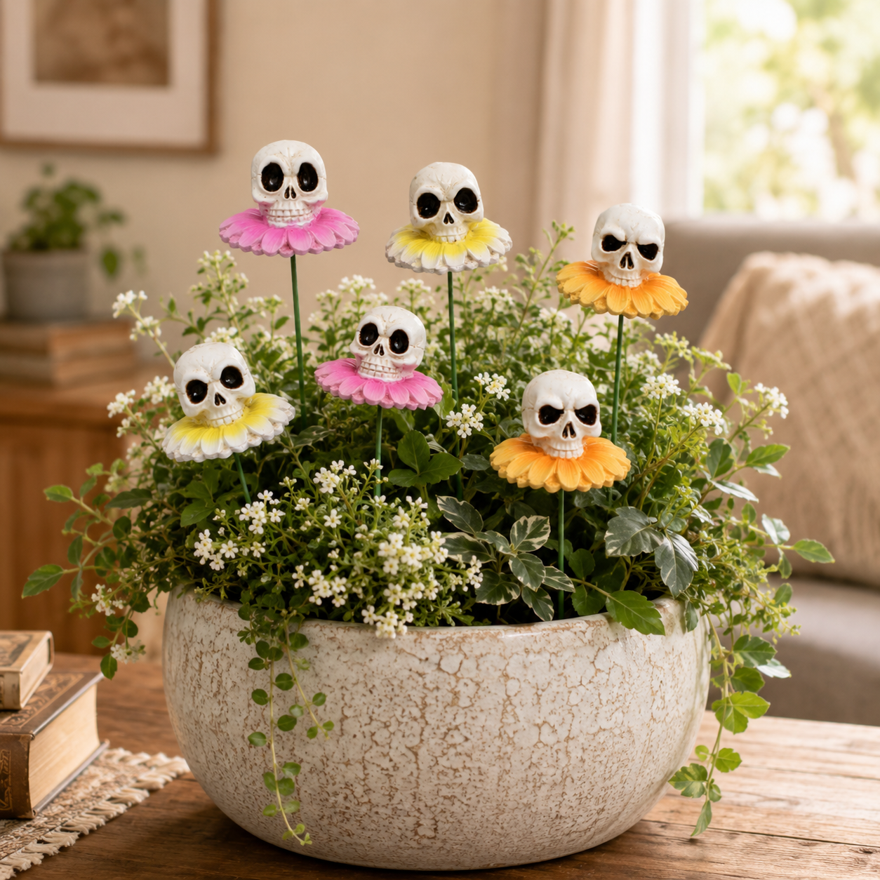 3pcs/Lot Gothic Dark Skull And Flower Figurine-HandPrint
