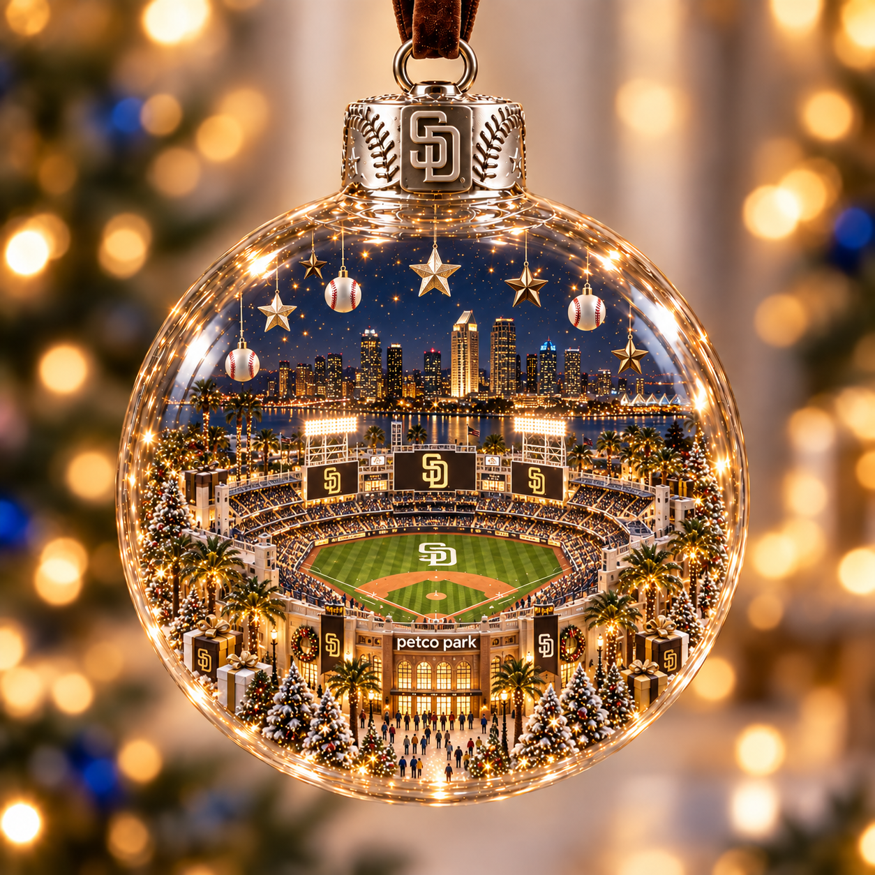 ⚾🎄 Light-Up Baseball Stadium Christmas Ornament-HandPrint