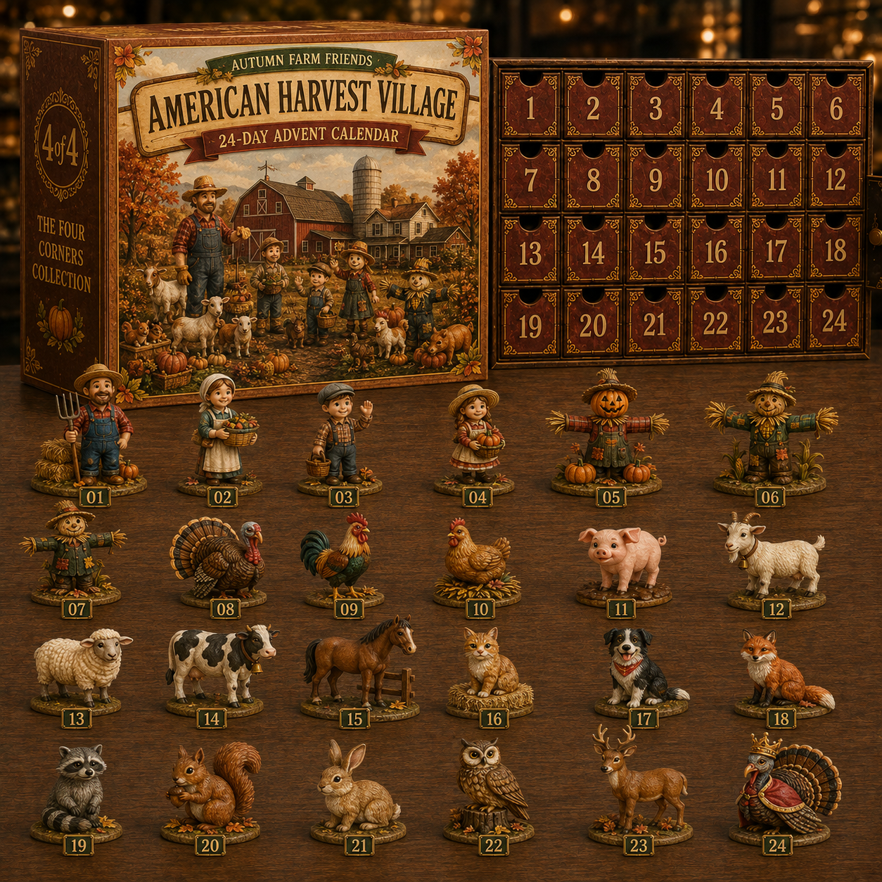 🍂 2026 American Harvest Village Advent Calendar – 24 Collectible Miniatures, 4 Cozy Fall Farm Styles-HandPrint