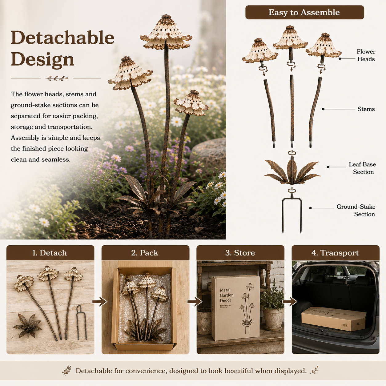 Vintage Distressed Metal Flower Garden Stake-HandPrint