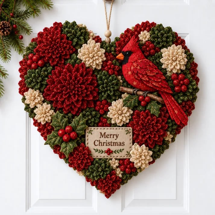 🎄✨Christmas Fabric Flower Door Hanging DIY Kit – Layered Holiday Décor-HandPrint