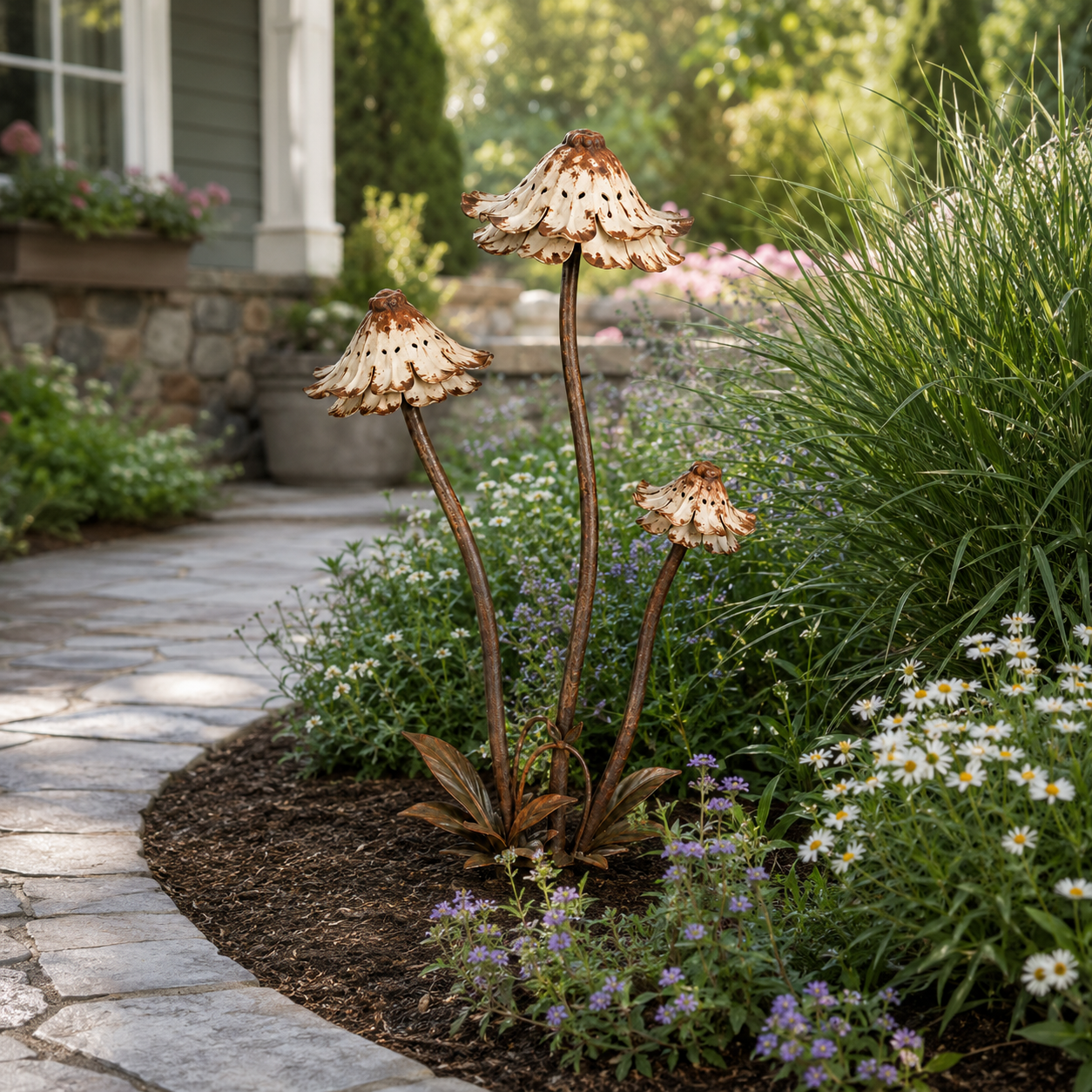 Vintage Distressed Metal Flower Garden Stake-HandPrint