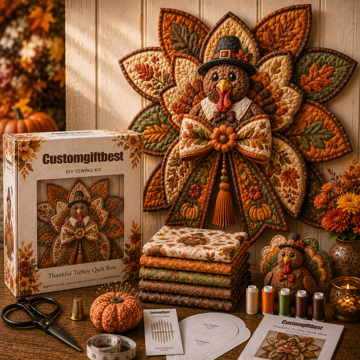 Thanksgiving Quilt Bow DIY Sewing Kit-HandPrint