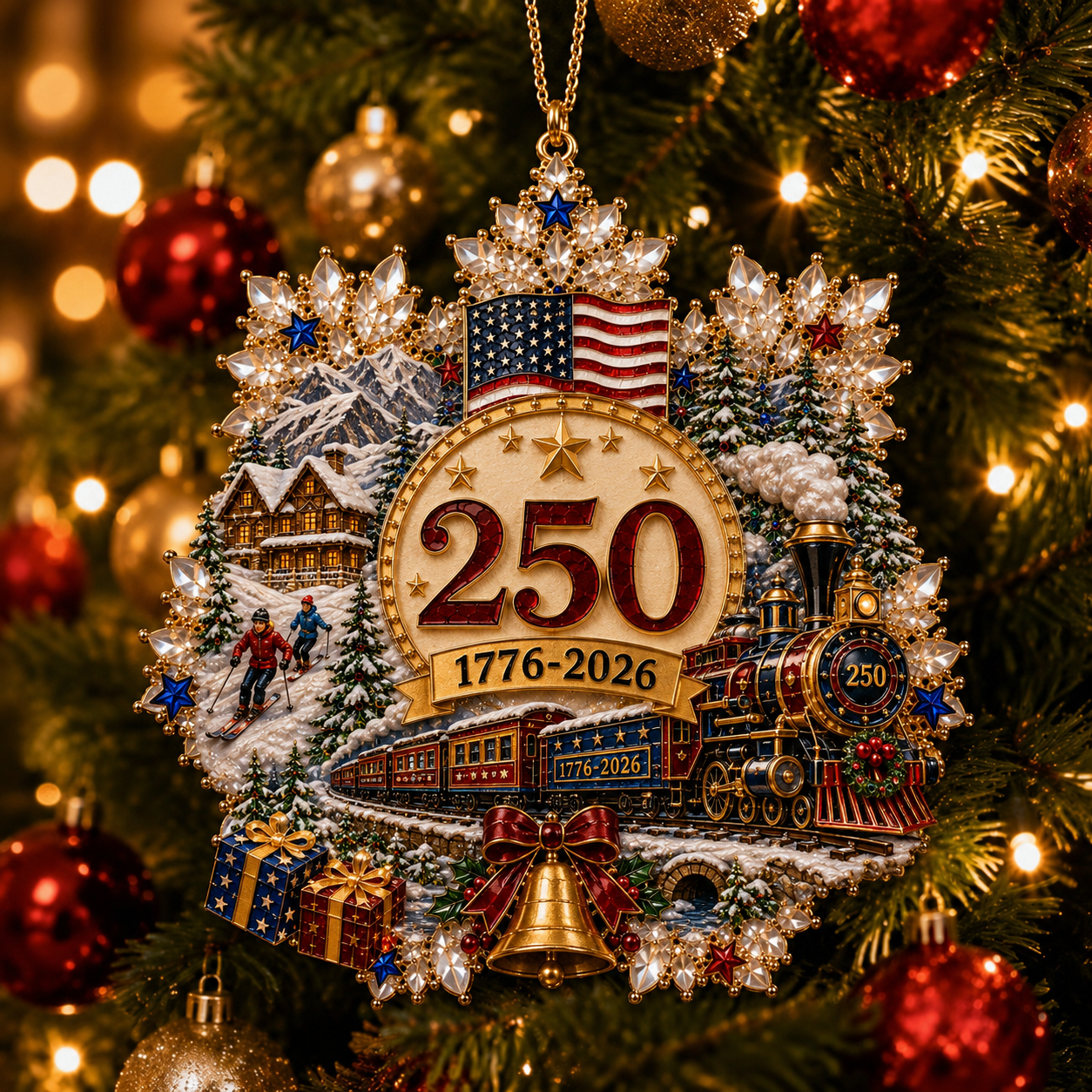 🔥LAST DAY 75% OFF!!🔥 America 250 Crystal Snowflake Heritage Ornament™-HandPrint