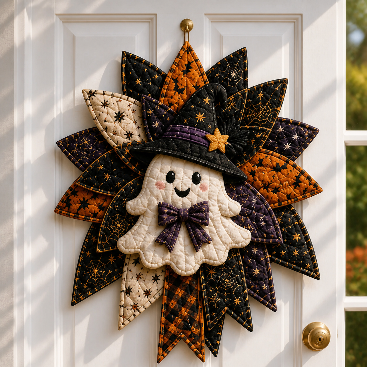 ⏳ Last Day 49% OFF – 🎃 Halloween Quilted Door Wreath | Pumpkin, Ghost, Black Cat, Bat & Witch Gnome Hanging Decoration for Front Door & Fall Home Décor 👻-HandPrint