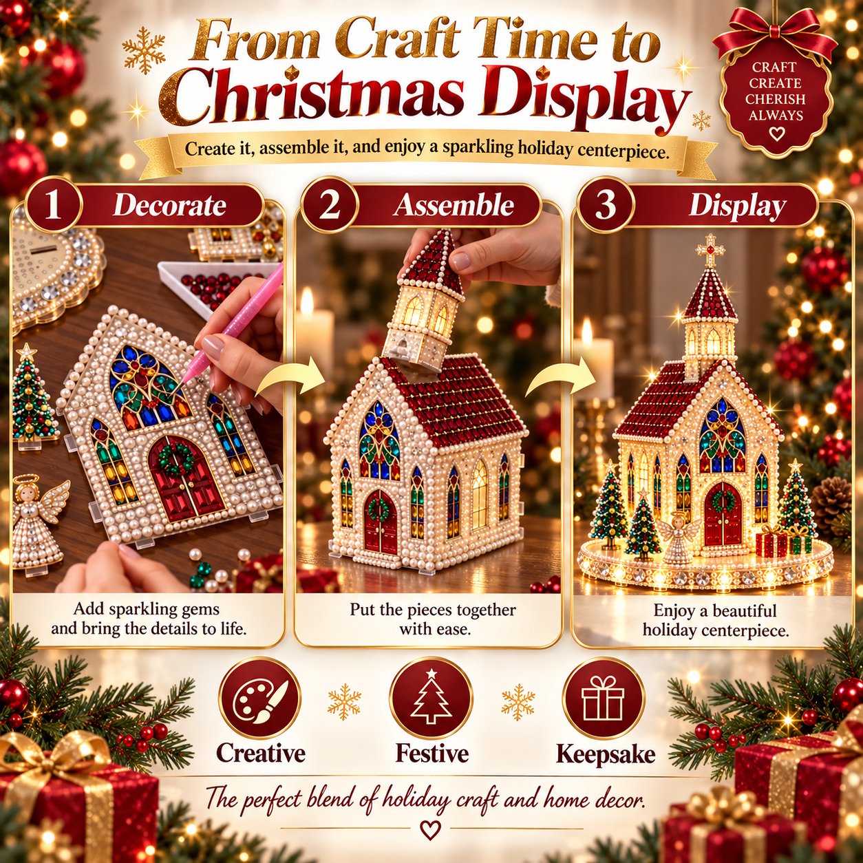 Last Day 70% OFF –✨🔥 Sparkling Christmas Church DIY Gem Art Kit-HandPrint