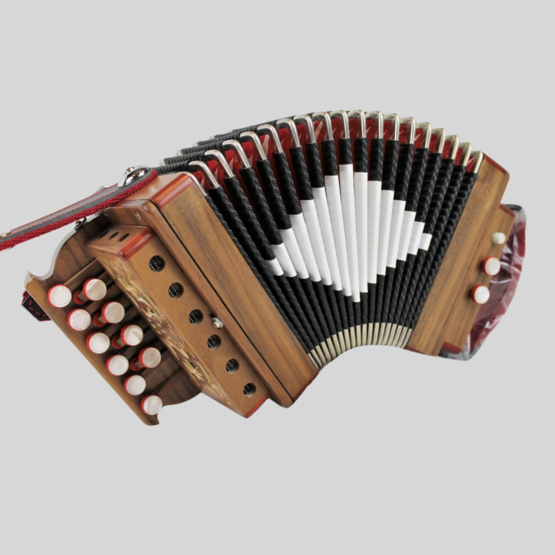 10-Key Button Accordion, Compact Organetto-Style Folk Instrument with Walnut Finish-HandPrint