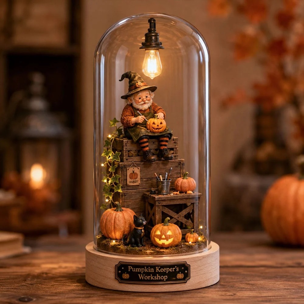 ⏳ Last Day 49% OFF – Halloween Glass Dome Miniature Scene Ambient Lamp-HandPrint