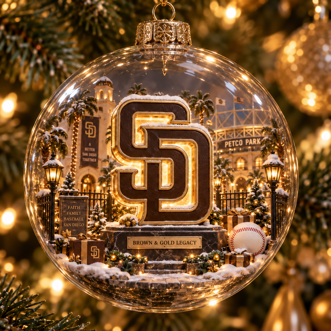 ⚾🎄 Faith. Family. Baseball. – Light-Up Baseball Heritage Christmas Ornament-HandPrint