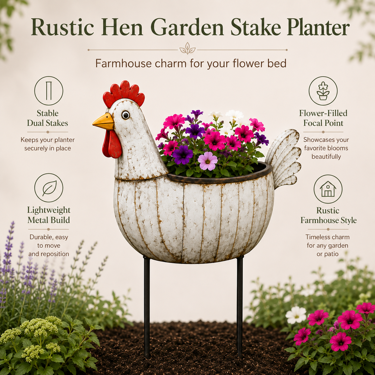 Rustic Hen Garden Stake Planter-HandPrint