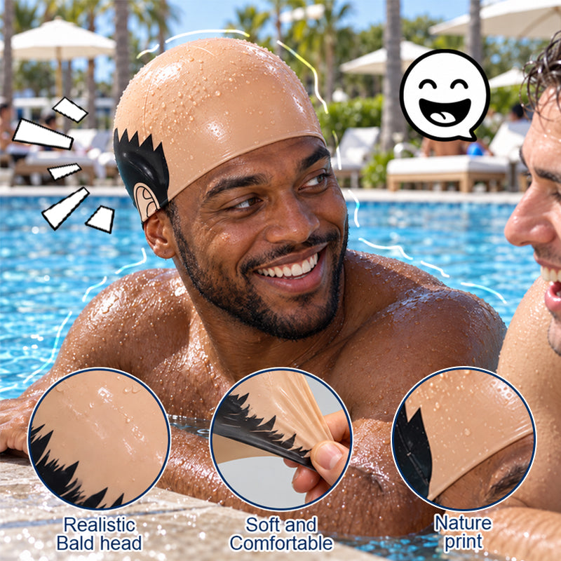 Funny Realistic Bald Head Swim Cap-HandPrint