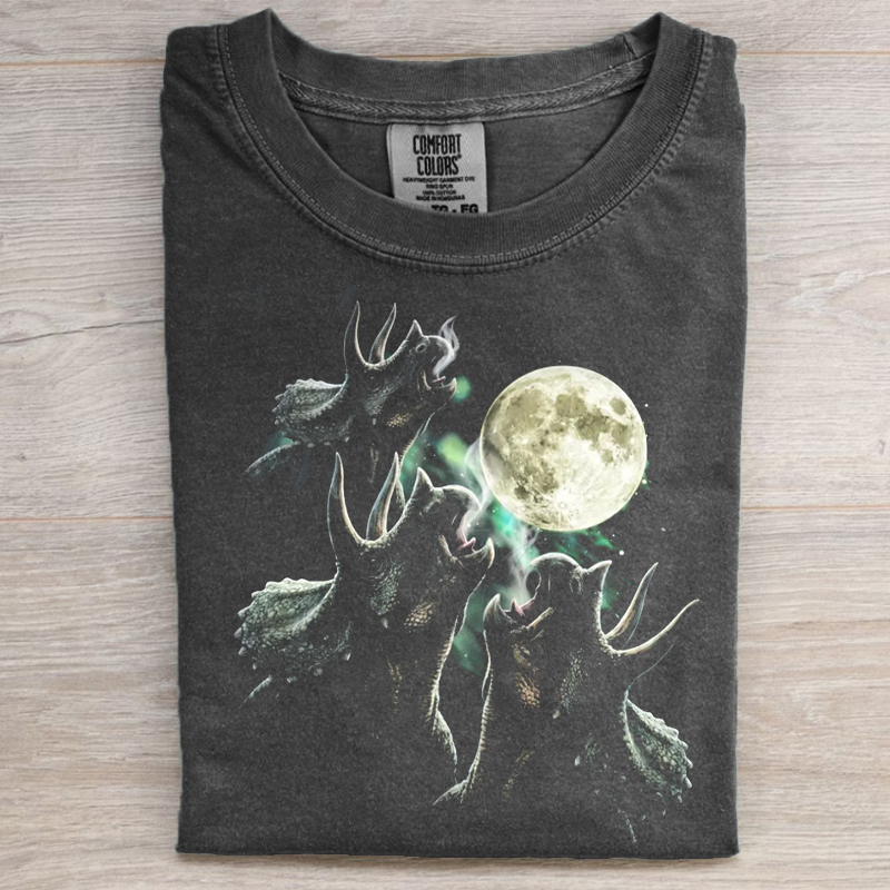 Triceratops Howling To Moon Vintage 90s Graphic T-shirt-NaturexCraft