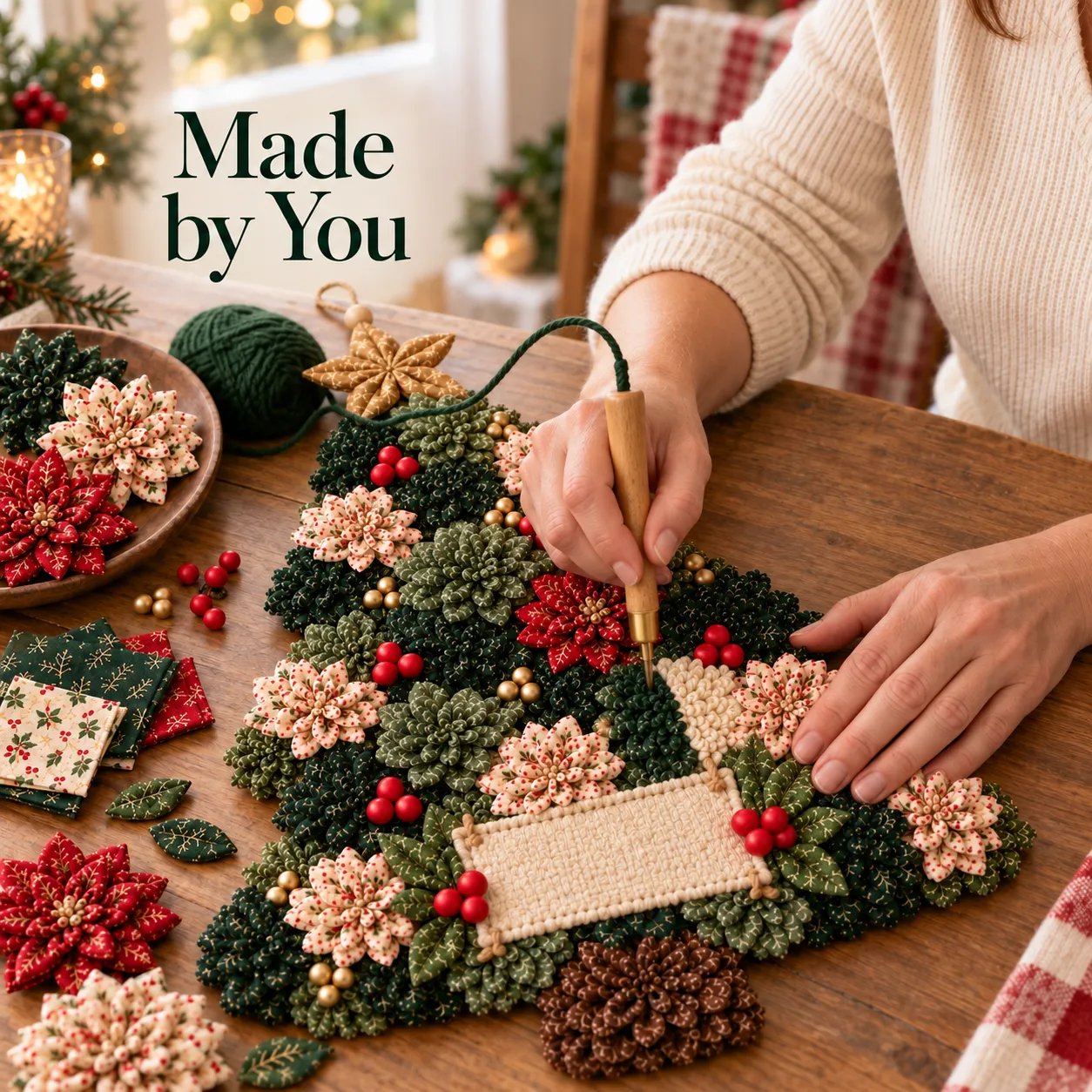 🎄✨Christmas Fabric Flower Door Hanging DIY Kit – Layered Holiday Décor-HandPrint