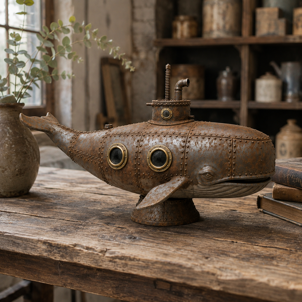 Vintage Mechanical Whale Sculpture-HandPrint