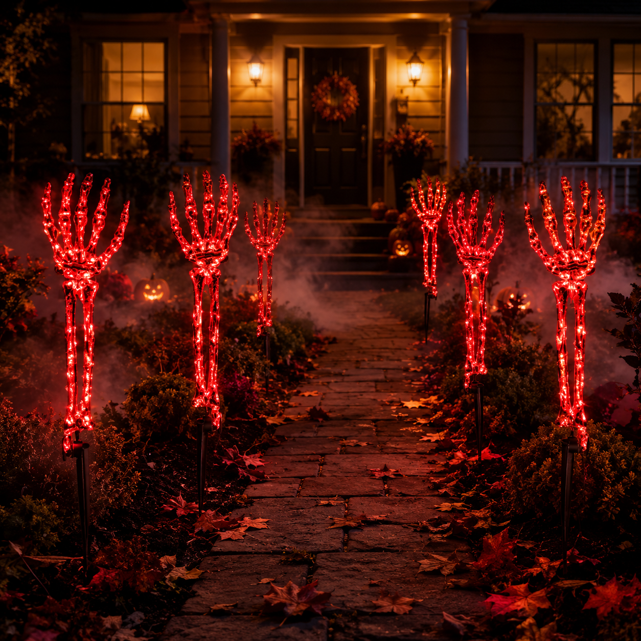 Halloween Skeleton Hands & Skull LED Yard Stakes-HandPrint