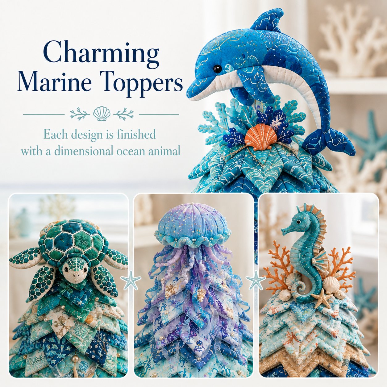 🌊 Ocean Dreams Layered Fabric Tree Craft Kit | Create a Freestanding Coastal Centerpiece with Coordinated Fabrics & Marine Topper 🐚✨-HandPrint
