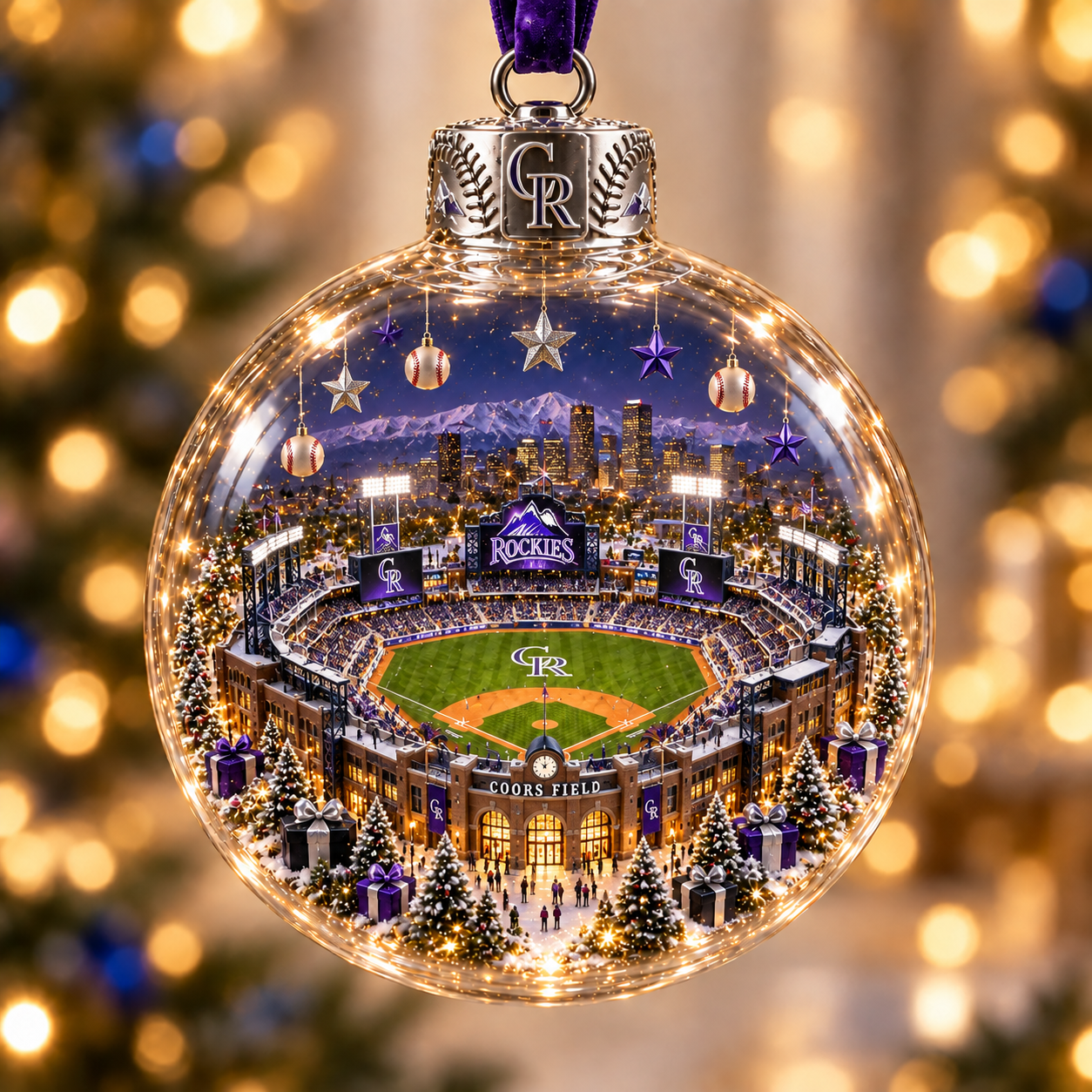 ⚾🎄 Light-Up Baseball Stadium Christmas Ornament-HandPrint