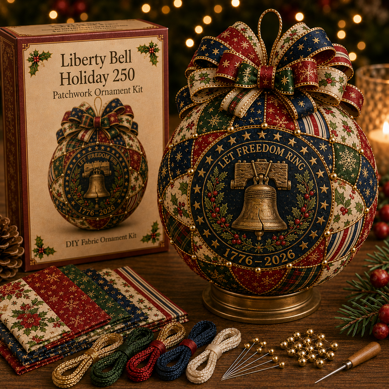 Beginner-Friendly USA 250th Anniversary Christmas Patchwork Ornament DIY Kit-HandPrint