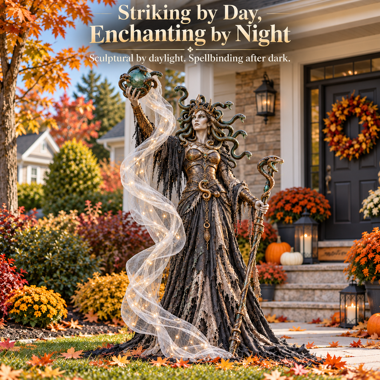 🐍💚 Serpent Queen Lighted Halloween Yard Decor – A Spellbinding Outdoor Showpiece-HandPrint