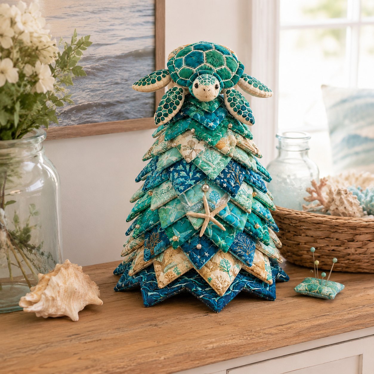 🌊 Ocean Dreams Layered Fabric Tree Craft Kit | Create a Freestanding Coastal Centerpiece with Coordinated Fabrics & Marine Topper 🐚✨-HandPrint