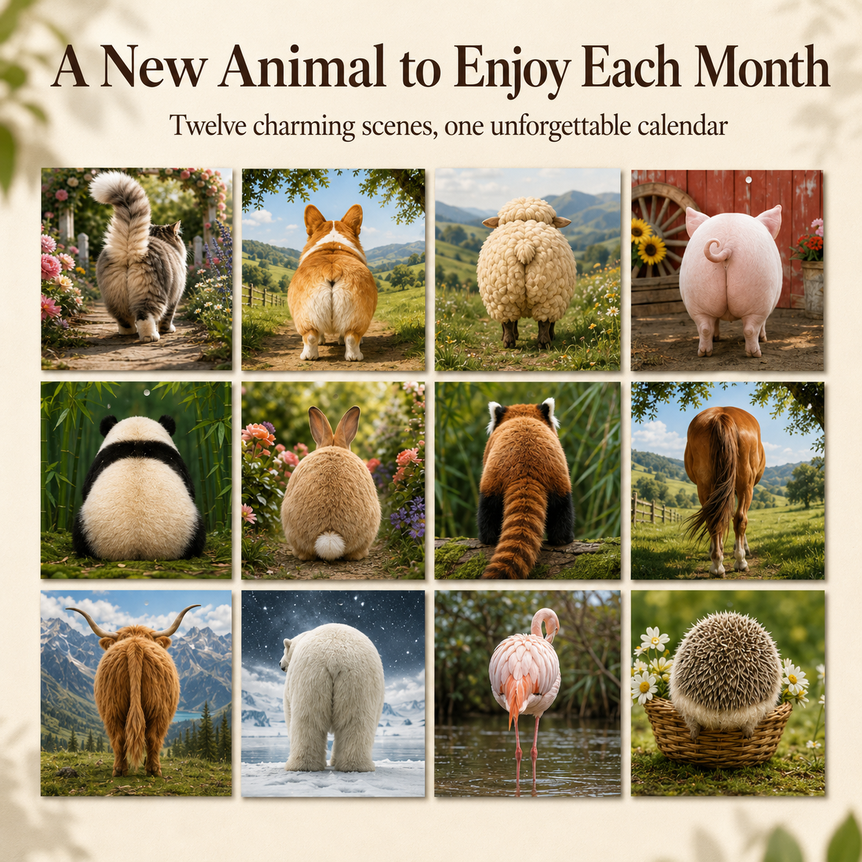 🍑🐾 BUTT Seriously… 2027 Funny Animal Wall Calendar-HandPrint