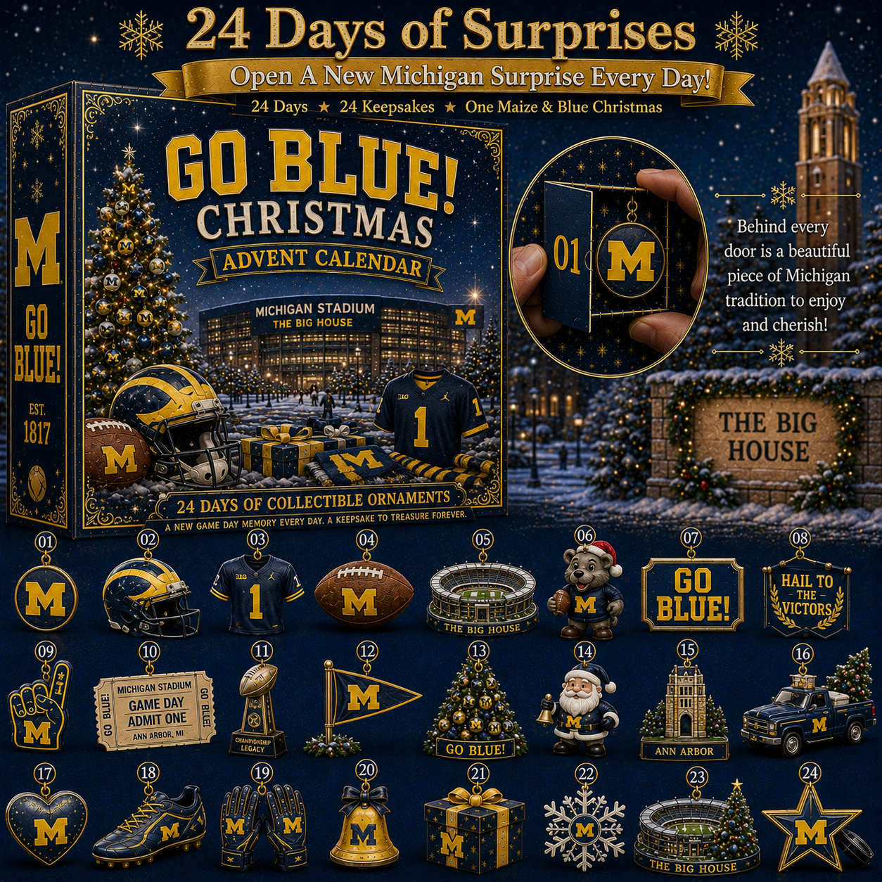 🎄 Go Blue! Football Christmas Advent Calendar-HandPrint
