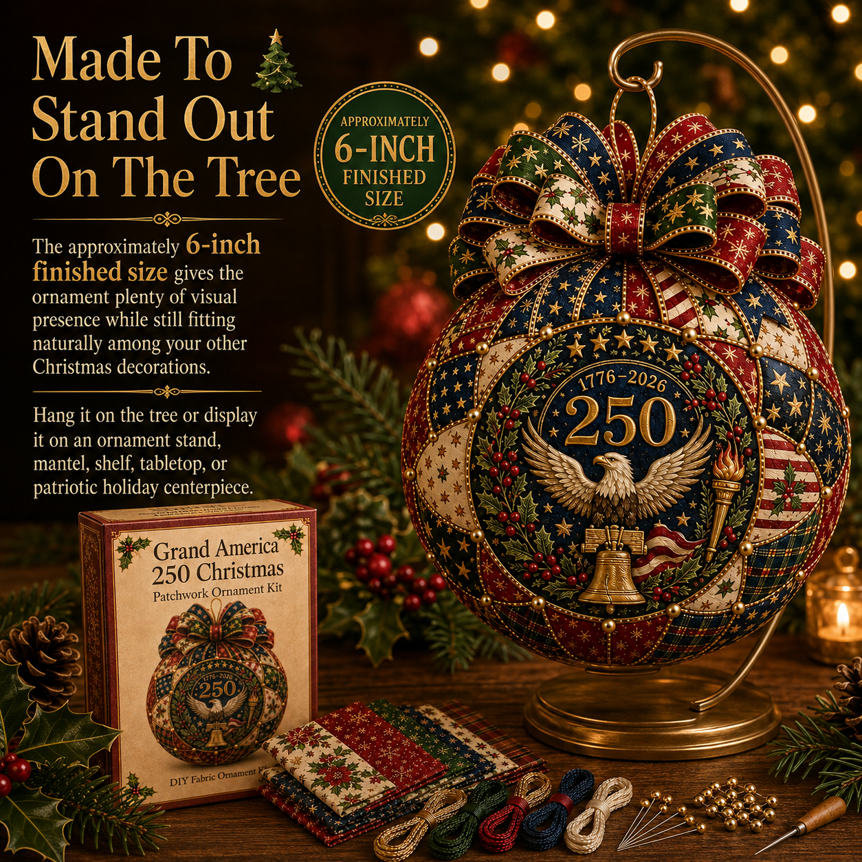 Beginner-Friendly USA 250th Anniversary Christmas Patchwork Ornament DIY Kit-HandPrint