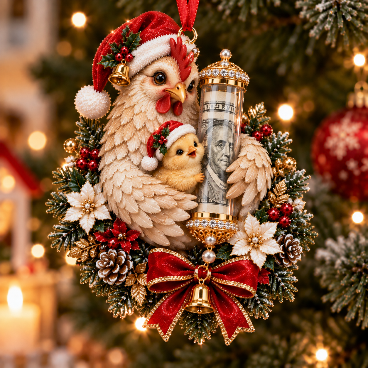 🎁Christmas Cute Animal Cash Gift Ornament – Holiday Tree Decoration🎄💵-HandPrint