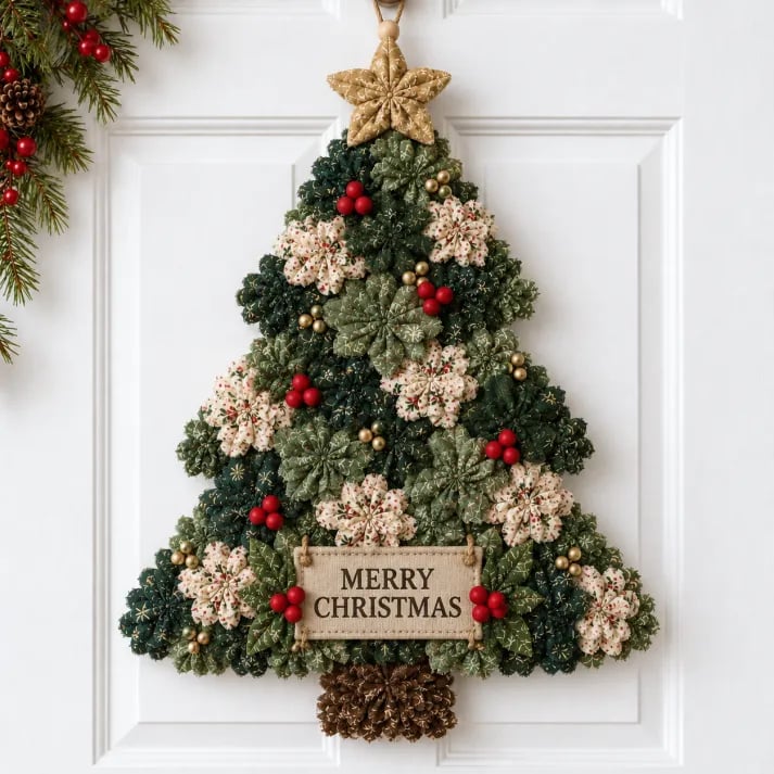 🎄✨Christmas Fabric Flower Door Hanging DIY Kit – Layered Holiday Décor-HandPrint