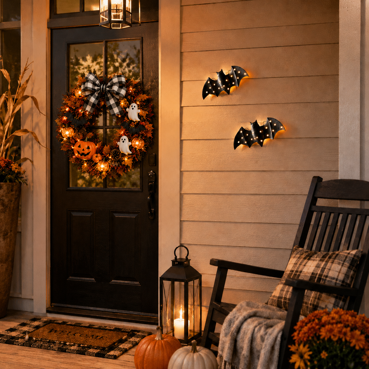 1pcs / Lighted Metal Bat Wall Decor -- 7.9 x 3.9 in Black Iron Bat Wall Hanging with Warm LED Glow-HandPrint