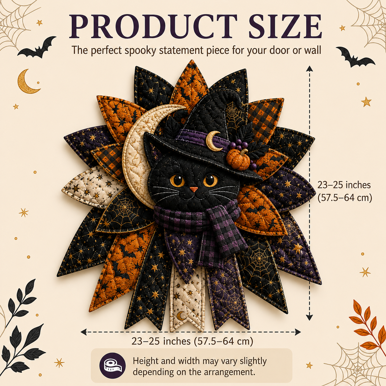 ⏳ Last Day 49% OFF – 🎃 Halloween Quilted Door Wreath | Pumpkin, Ghost, Black Cat, Bat & Witch Gnome Hanging Decoration for Front Door & Fall Home Décor 👻-HandPrint