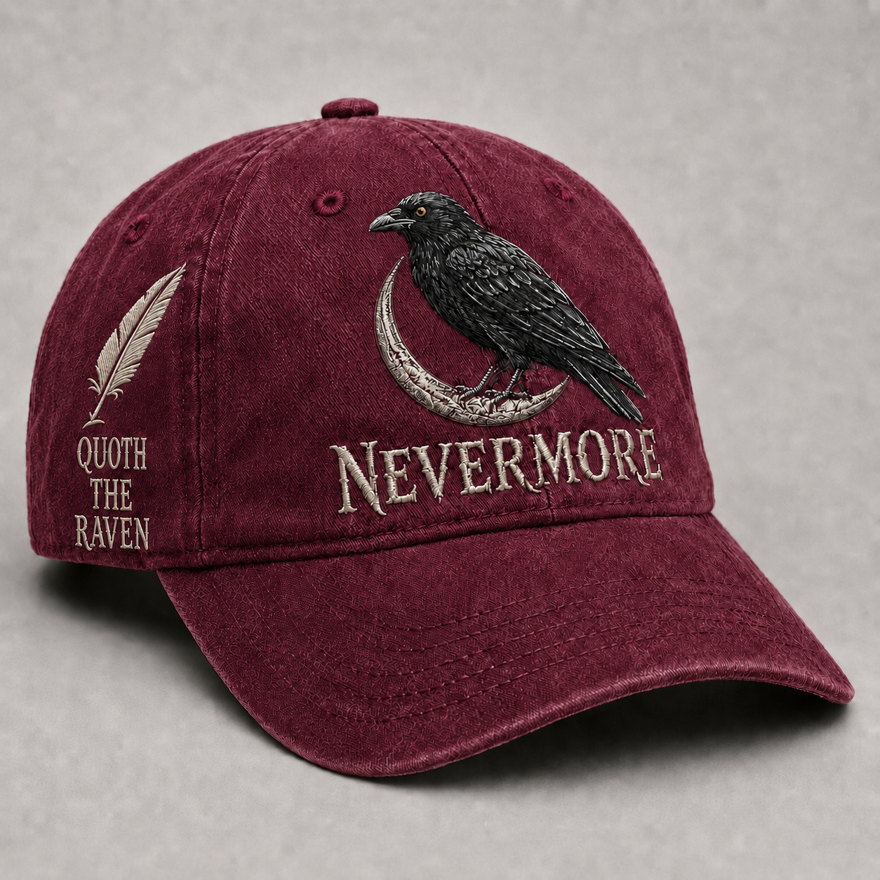 ⬛🐦Nevermore Embroidered Raven Vintage Cap | Gothic Bird Lover Hat-HandPrint