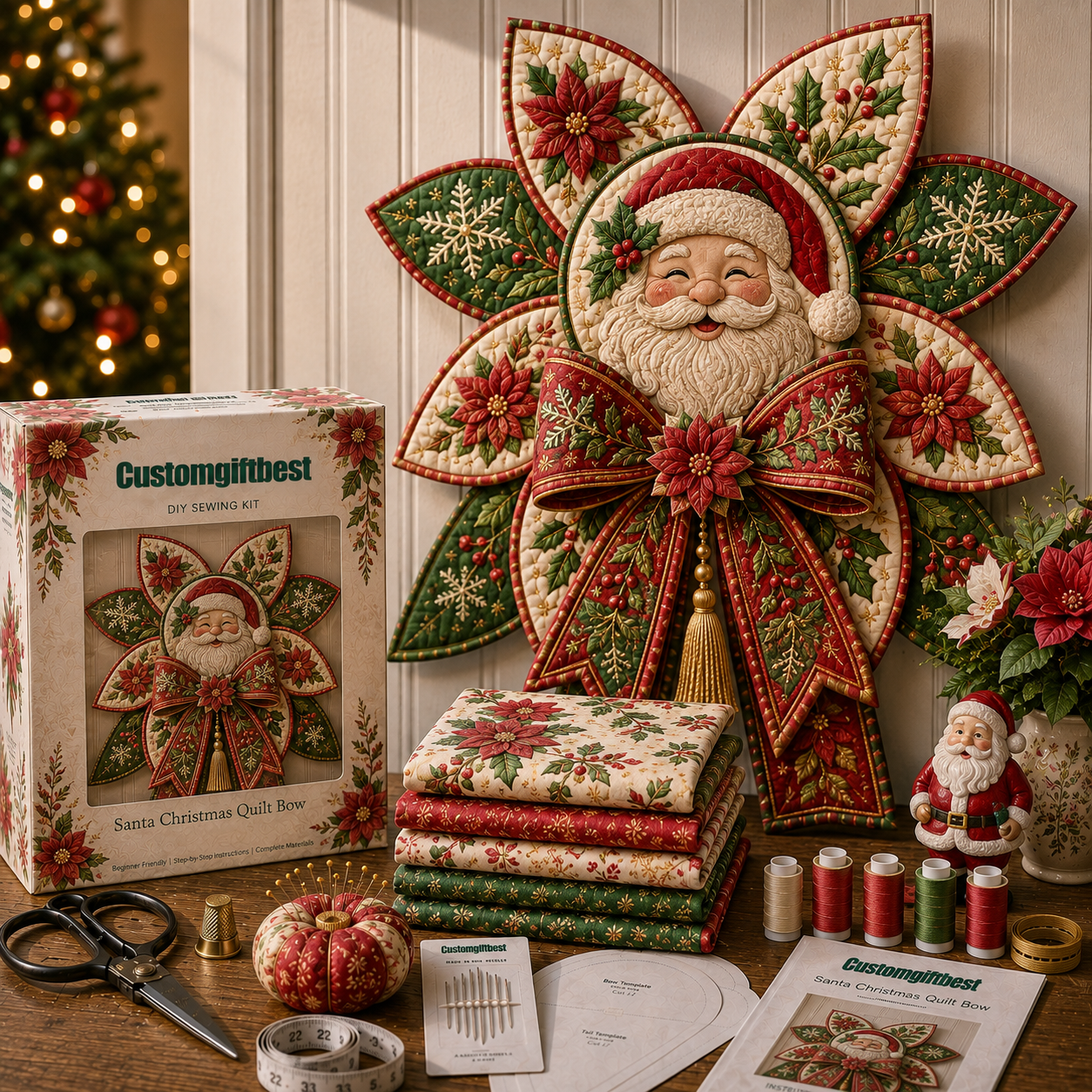 Christmas Quilt Bow DIY Sewing Kit-HandPrint