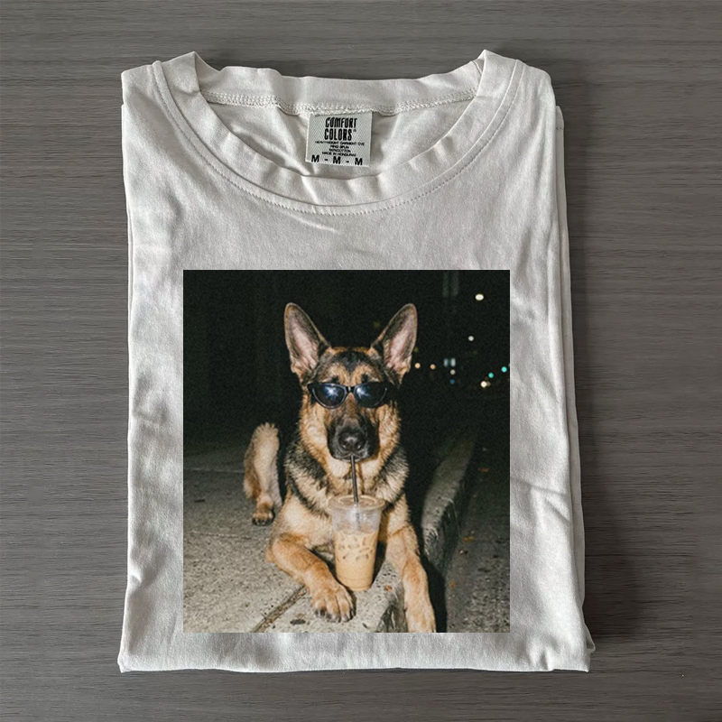German Shepherd Drinking Iced Coffee T-shirt-NaturexCraft