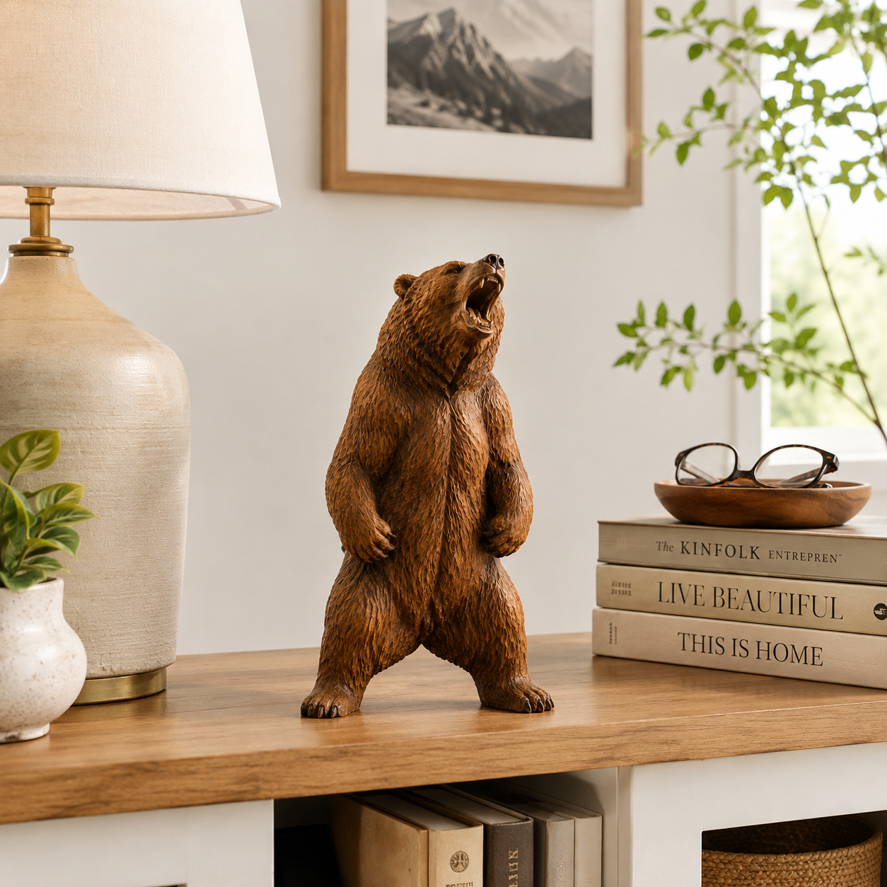 🐻 Powerful Roaring Bear Wood Sculpture-HandPrint