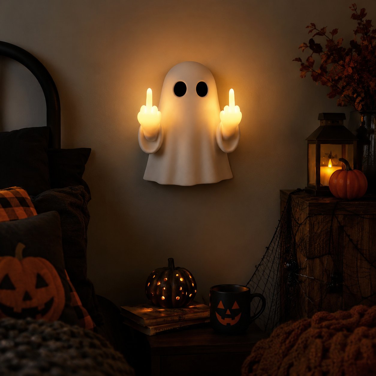 👻 MEGA-HALLOWEEN-VERKAUF 50 % RABATT – Lustiges Mittelfinger-Geister-Nachtlicht 🖕-HandPrint