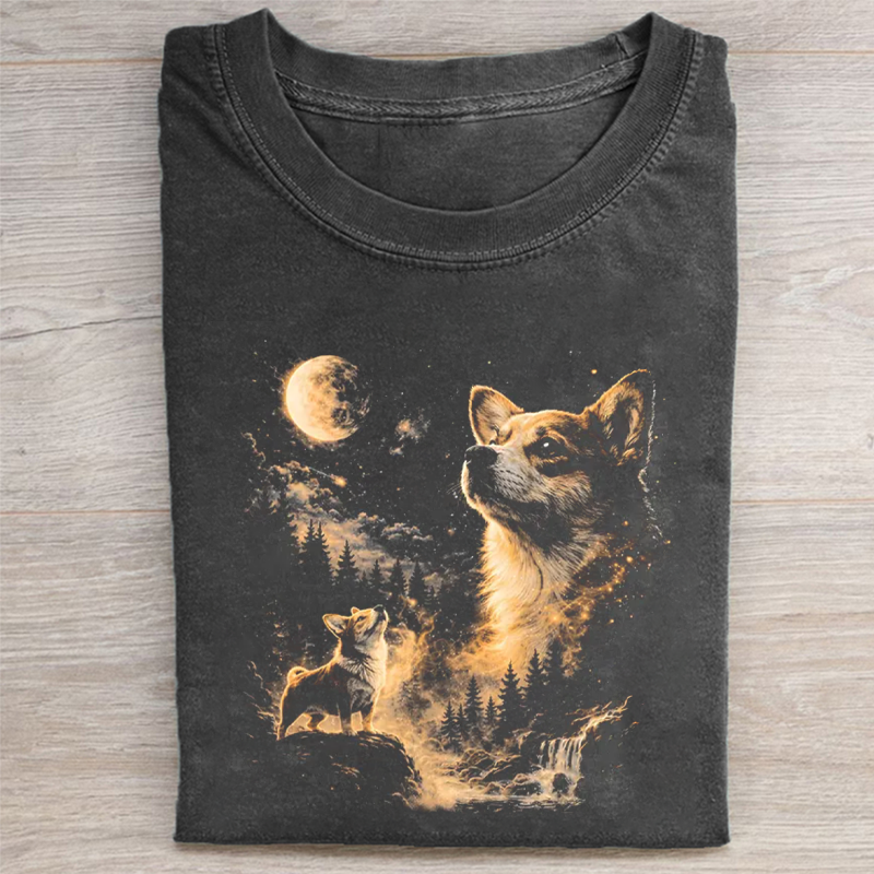 Corgi Howling to The Moon T-shirt-NaturexCraft