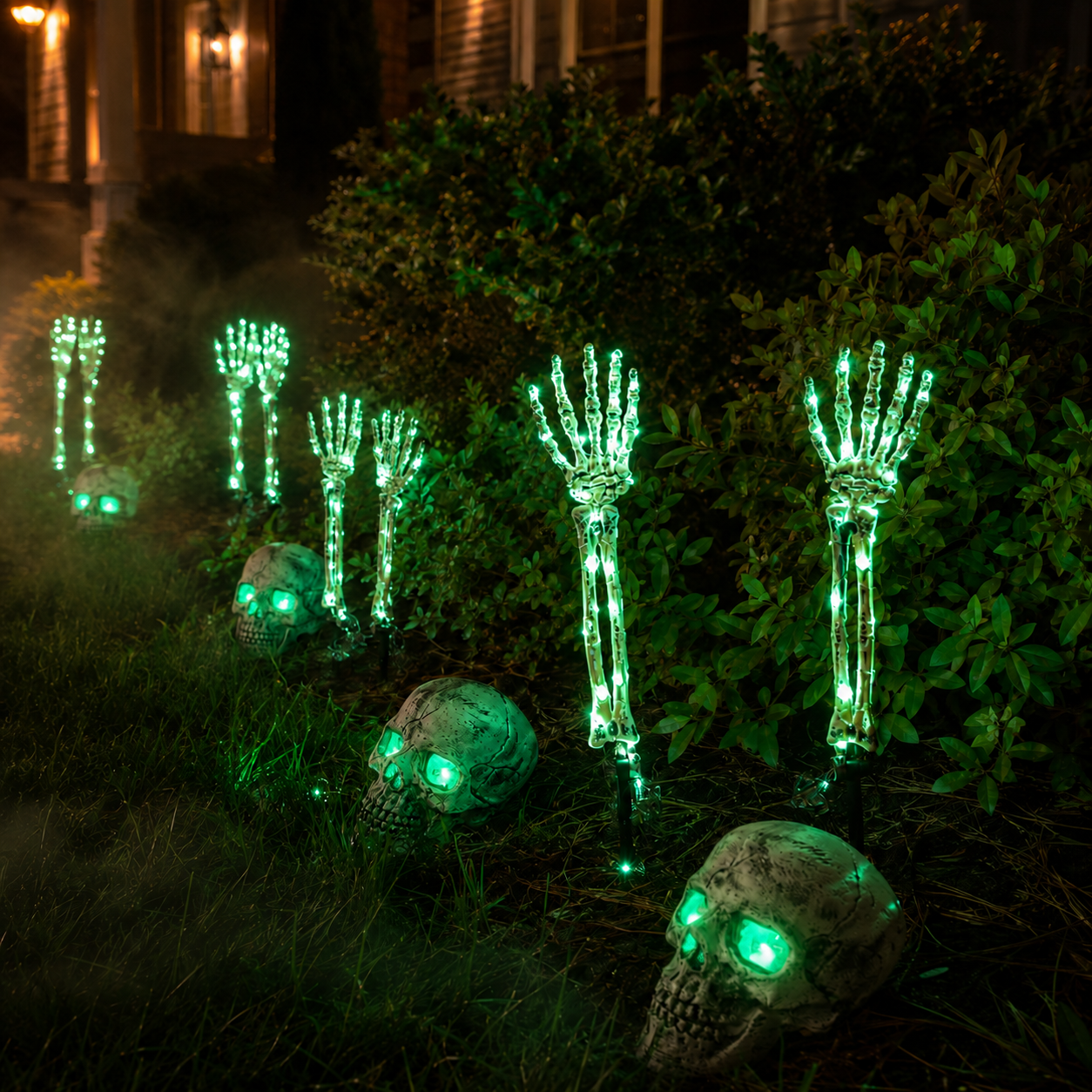 Halloween Skeleton Hands & Skull LED Yard Stakes-HandPrint
