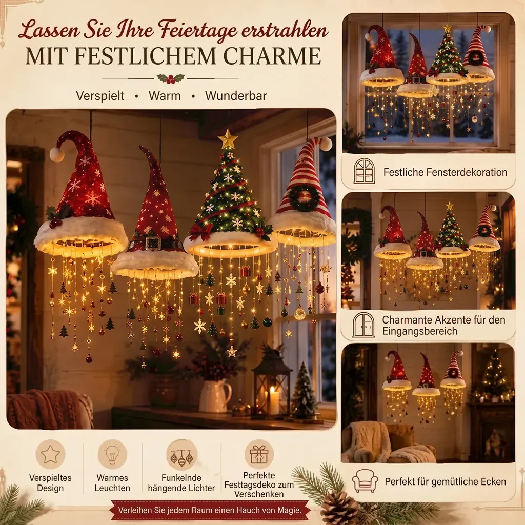 🎅 Beleuchteter Hänge-Kronleuchter in Form einer Weihnachtsmannmütze 🎄-HandPrint