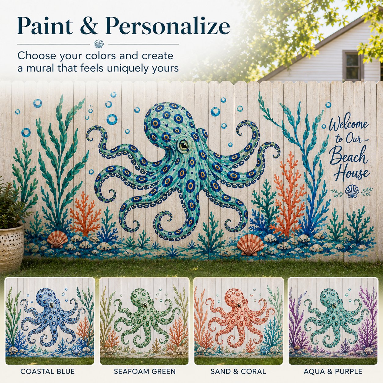🔥 LAST DAY 49% OFF – 🐙Reusable Ocean Octopus Mural Stencil Set | Bring Plain Walls & Fences to Life with a Bold Underwater Scene 🌊🎨✨-HandPrint
