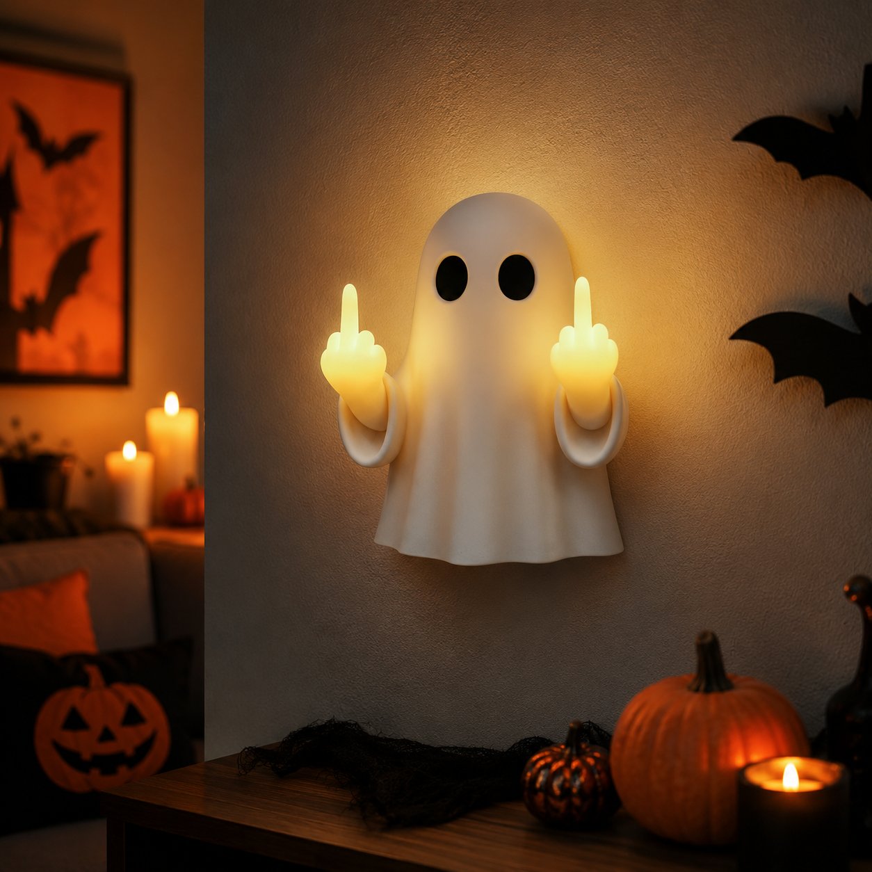 👻 MEGA-HALLOWEEN-VERKAUF 50 % RABATT – Lustiges Mittelfinger-Geister-Nachtlicht 🖕-HandPrint