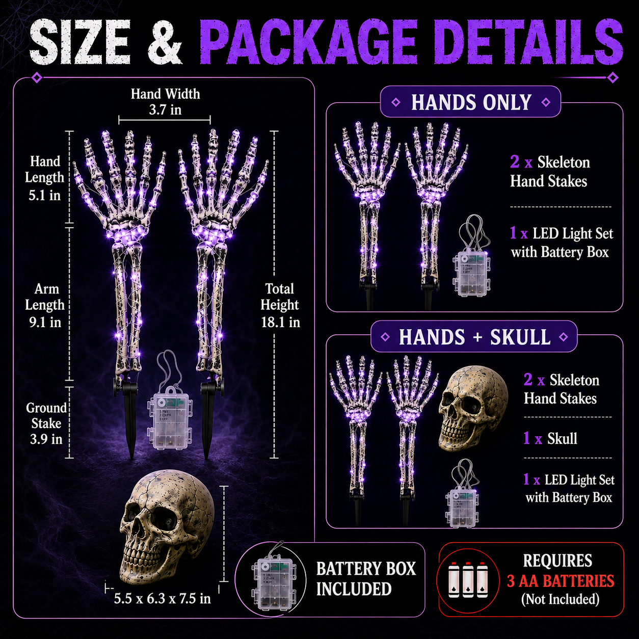 Halloween Skeleton Hands & Skull LED Yard Stakes-HandPrint