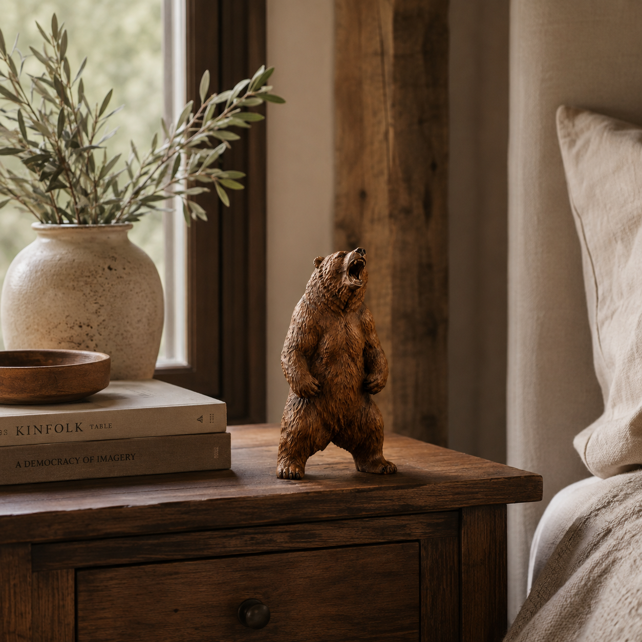 🐻 Powerful Roaring Bear Wood Sculpture-HandPrint