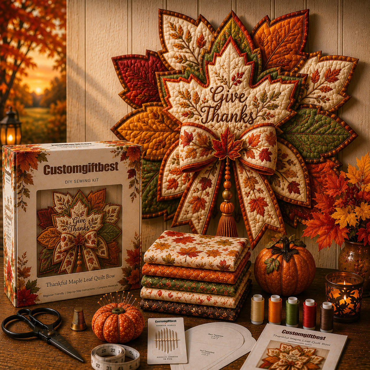 Thanksgiving Quilt Bow DIY Sewing Kit-HandPrint