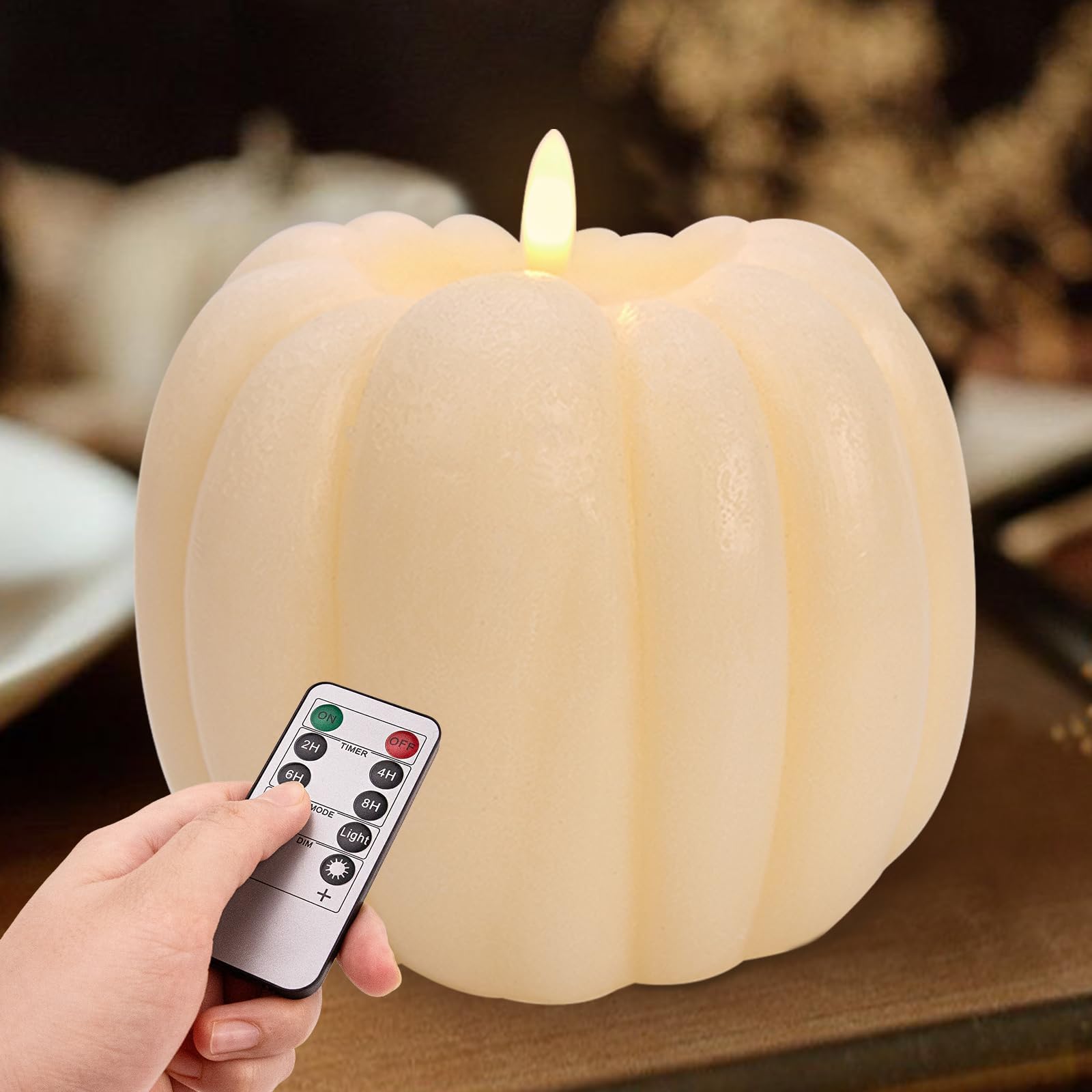 Flickering Flameless Wax Pumpkin LED Candle with Timer Remote Control - Thanksgiving Gifts-HandPrint