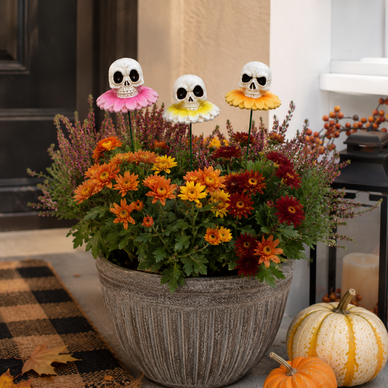 3pcs/Lot Gothic Dark Skull And Flower Figurine-HandPrint