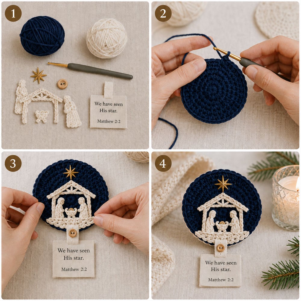 🔥LAST DAY 49% OFF - 🧶Nativity Crochet Coaster DIY Kit-HandPrint
